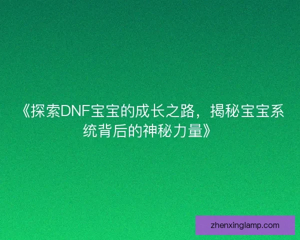 《探索DNF宝宝的成长之路，揭秘宝宝系统背后的神秘力量》